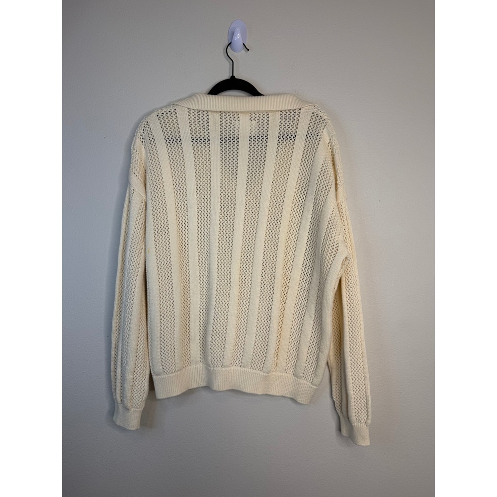 Sabo Skirt Cream Cotton Crochet Knit Sweater Polo V-Neck Oversized Cream Size L - Picture 2 of 5